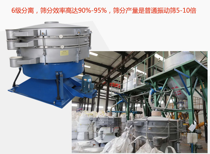 搖擺篩采用6級分離，篩分效率高達90%-95%，篩分產(chǎn)量是普通振動篩5-10倍