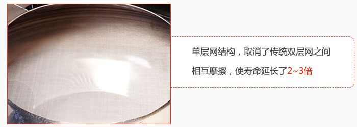 單層網(wǎng)結(jié)構(gòu)，取消了傳統(tǒng)雙層網(wǎng)之間相互摩擦，使壽命延長了2~3倍