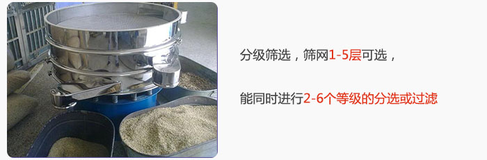 分級篩選，可篩1至5層篩網(wǎng)，能同時進行2至6個等級的分選或過濾