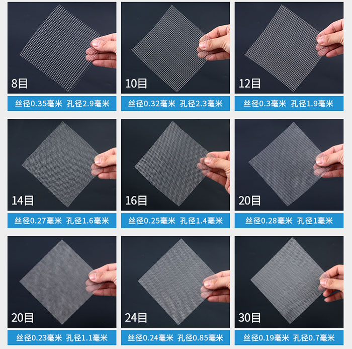 8目-30目金屬絲編織網(wǎng)對應的絲徑，孔徑圖片展示