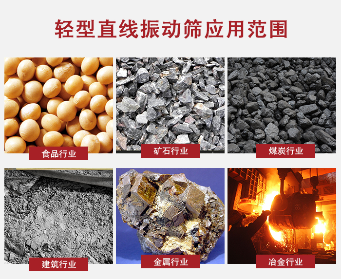 輕型直線振動(dòng)篩應(yīng)用范圍較廣多使用與顆粒狀，粉狀以及其它重型行業(yè)的輸送。