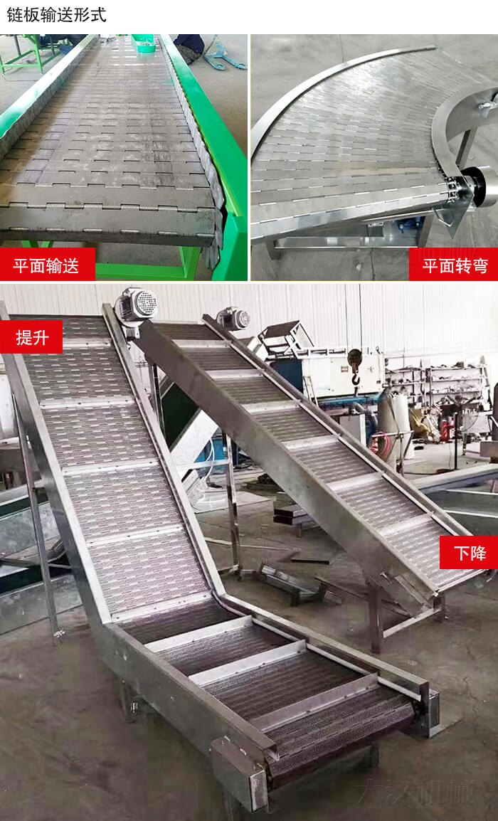 鏈板輸送機(jī)平面輸送，平面拐彎，提升等運(yùn)行現(xiàn)場圖片